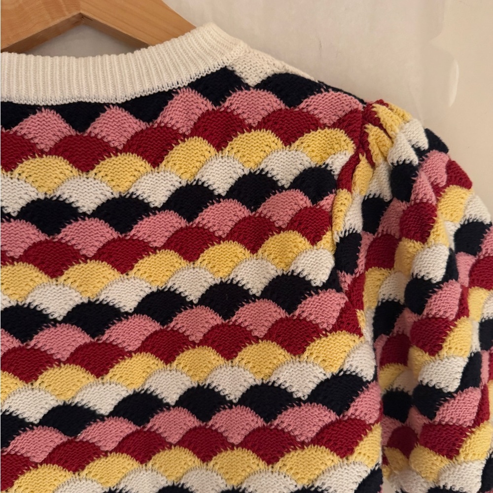 Zara Multicolor Scallop Short-Sleeve Cotton Crochet Knit Sweater Women Small - Picture 10 of 14